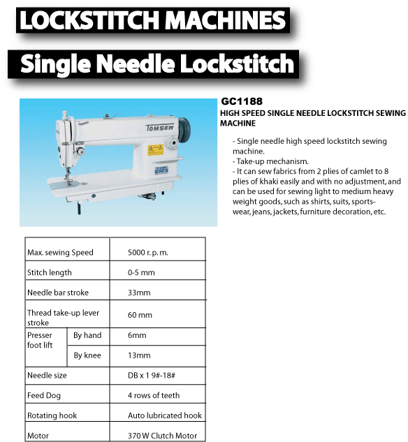 Single Needle Lockstitch Machine to MC Thompson